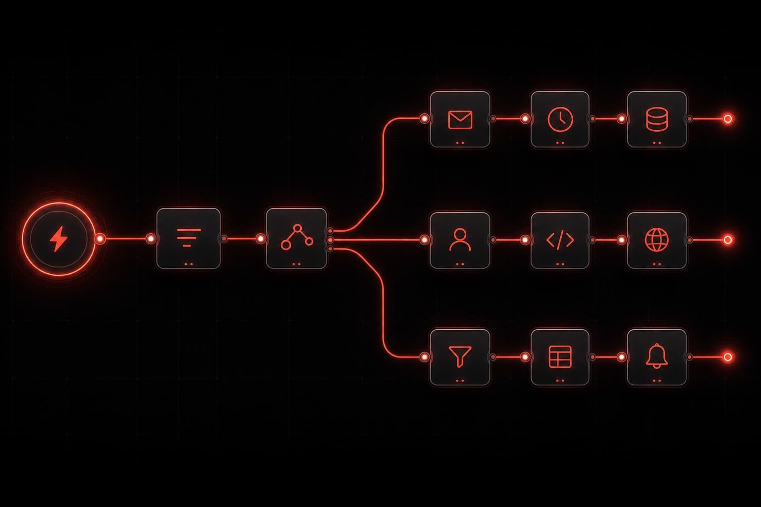 Make.com automation workflow tutorial with connected modules and glowing nodes