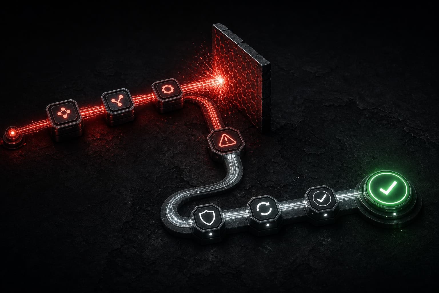 Make error handling workflow rerouting a failed automation through a safe recovery path to a successful completion