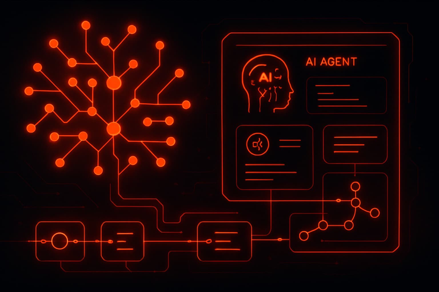 n8n AI agent workflows with connected automation nodes and neural network visualization