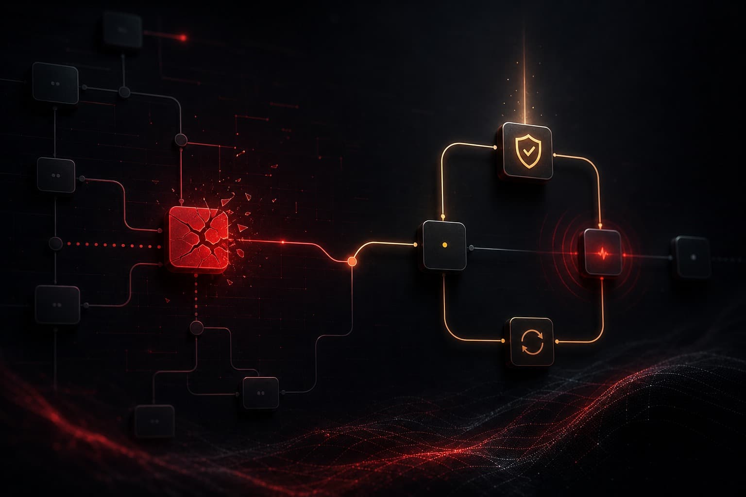 n8n error handling workflow branching from a failed node into a protected recovery loop